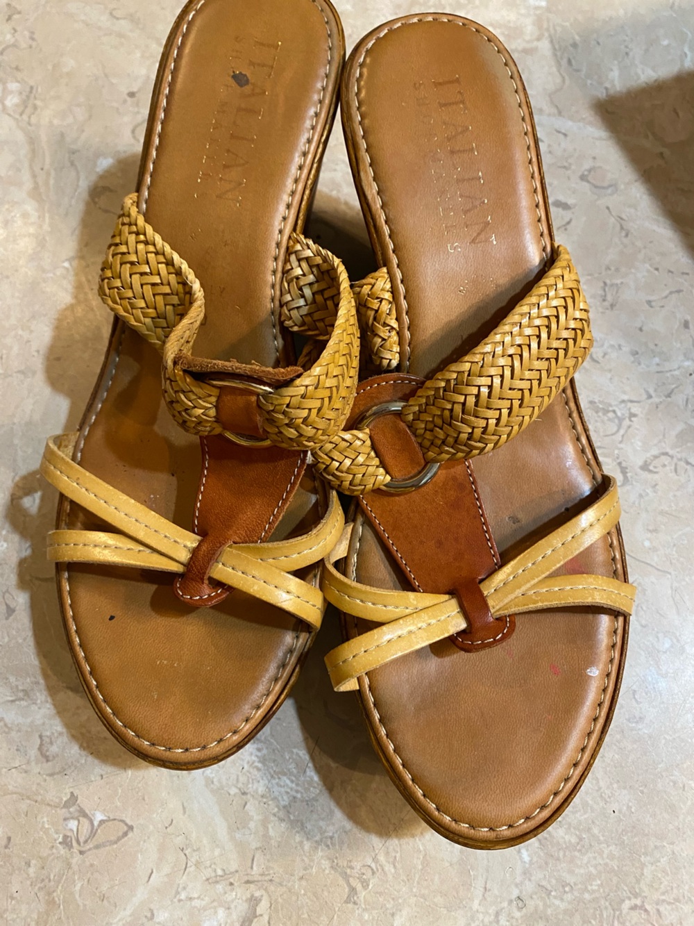 Italina Yellow Tan Braided Slide Sandals